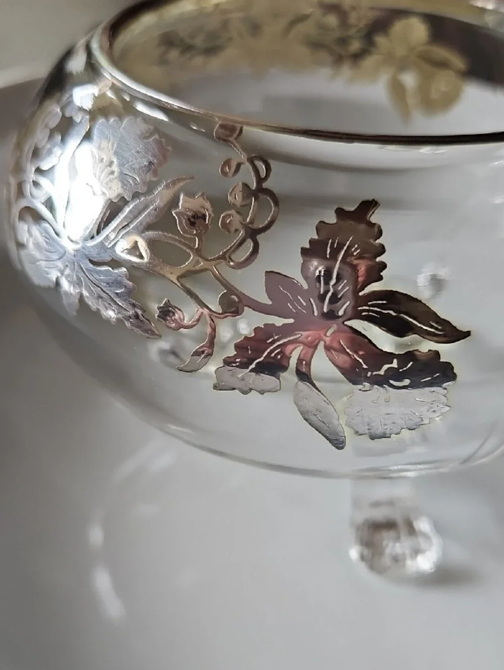 Rare Vintage Beaumont Glass Silver Overlay Footed Flower Vase with Flower Frog